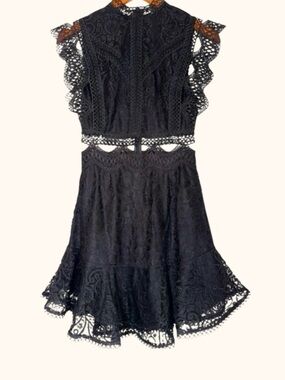 Hello Molly The Meeting Ground Dress Black Crochet Cut-Out Ruffle Size 2